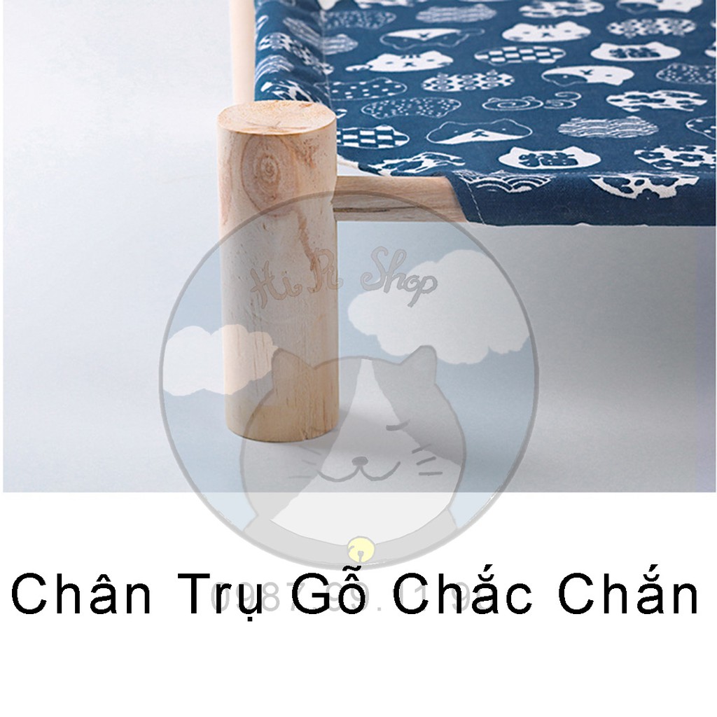 [Rẻ Vô Địch] Giường Gỗ Dành Cho Chó Mèo,Giường Võng Trên Cao Với Vải Canvas Thoáng Mát Cả Đông Lẫn Hè Phong Cách Nhật