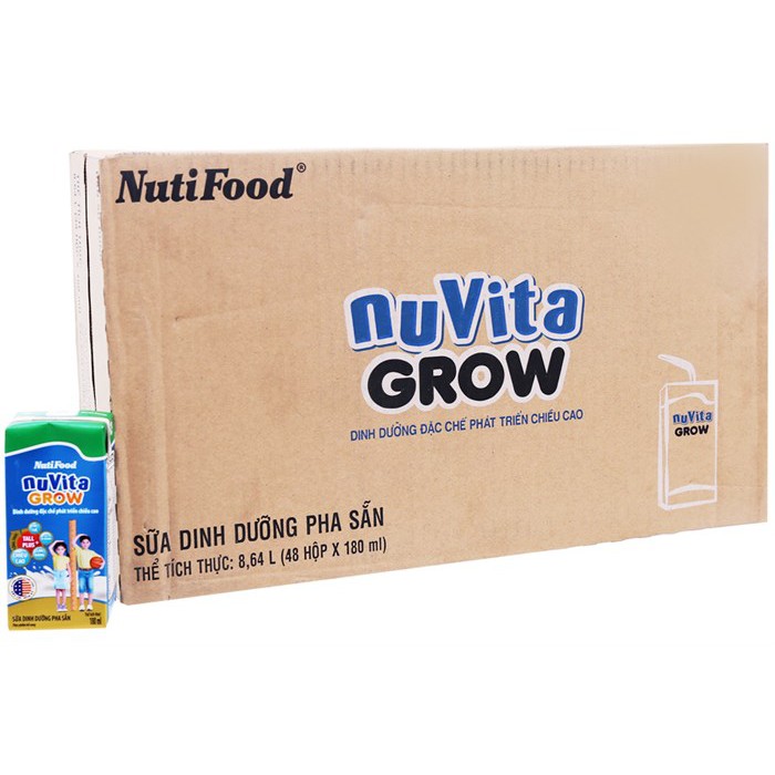 Thùng sữa bột pha sẵn NutiFood NUVITA GROW 48 hộp - 180ml