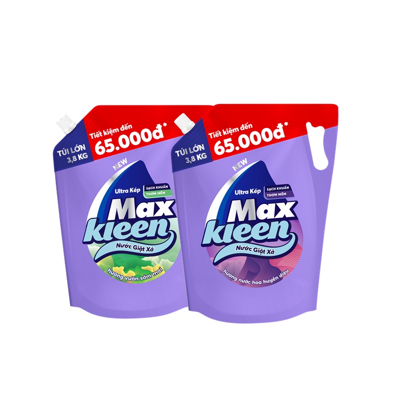 Combo 2 Túi nước giặt xả MaxKleen Sớm mai + Huyền diệu 3.8kg/túi