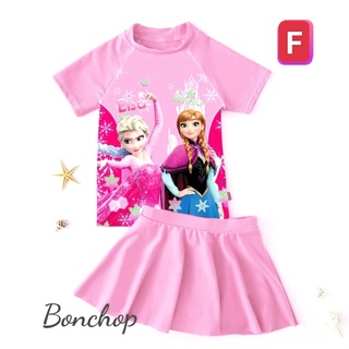 BỘ ĐỒ BƠI BÉ GÁI CHO MÙA  MƯA LẠNH - 2 CÔNG CHÚA ELSA VÀ ANNA ( chân váy có chip)