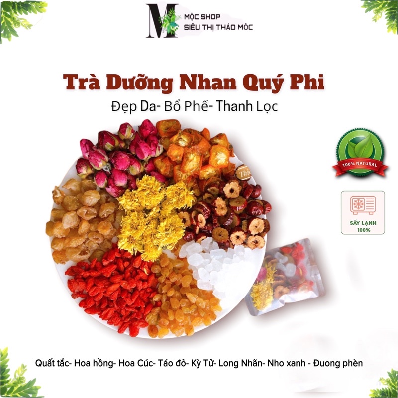Trà dưỡng nhan Quý Phi (long nhãn,hoa cúc,kỳ tử,hoa hồng,nho xanh, quất tắc,táo đỏ)