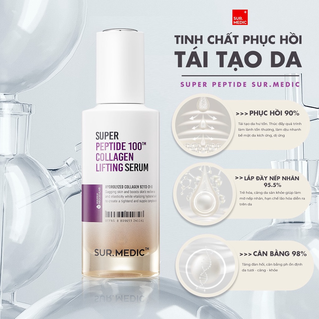 Serum Sur Medic Huyết Thanh Peptide Phục Hồi Tái Tạo Dưỡng Da SUR.MEDIC SUPER PEPTIDE 100TM COLLAGEN LIFTING SERUM 50ML