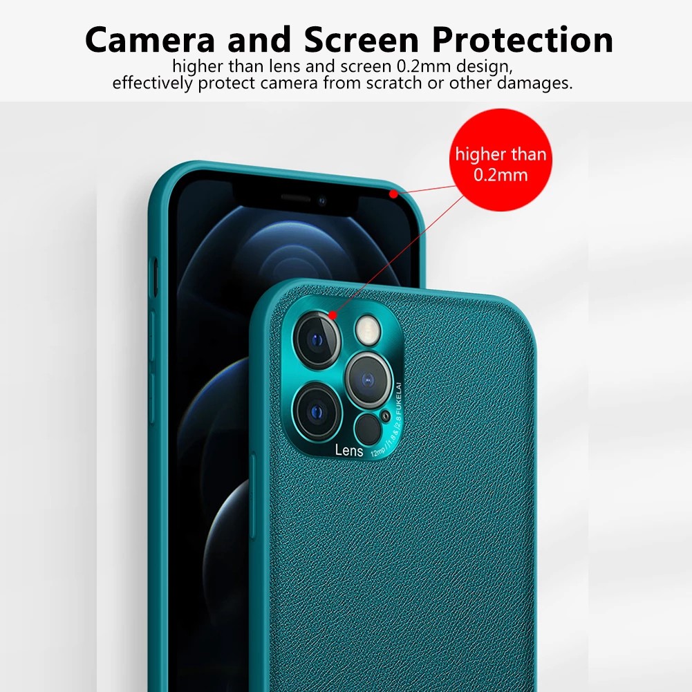 Bao da điện thoại có vòng kim loại bảo vệ camera cho iPhone 12 Pro Max 12 Mini 11 Pro Max X XR Xs Max 7 8 Plus