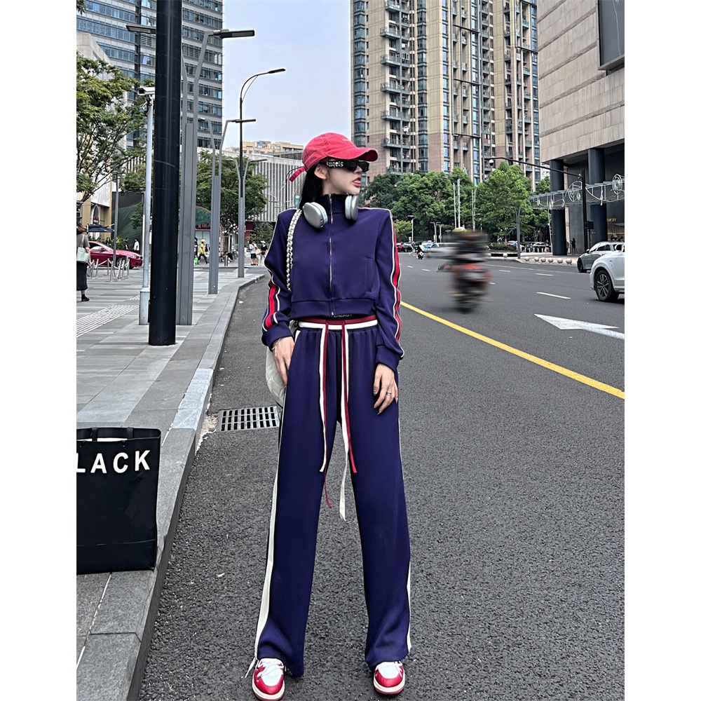 Áo Khoác Tay Dài Có Khóa Kéo + Quần Thể Thao Dáng Rộng Năng Động Hợp Thời Trang