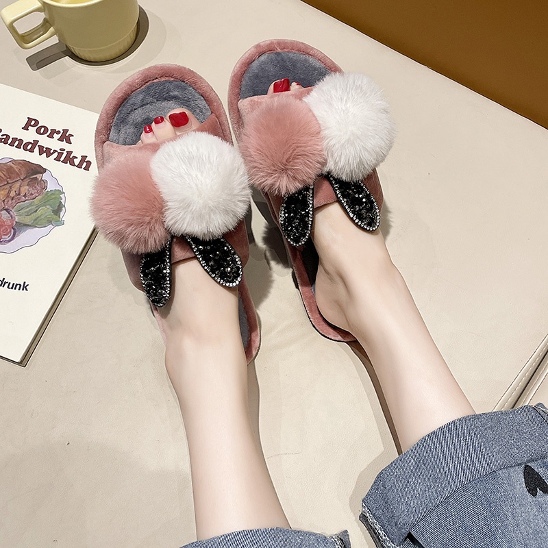 Dép bông đế bằng phối màu thời trang Hàn Quốc cho nữ