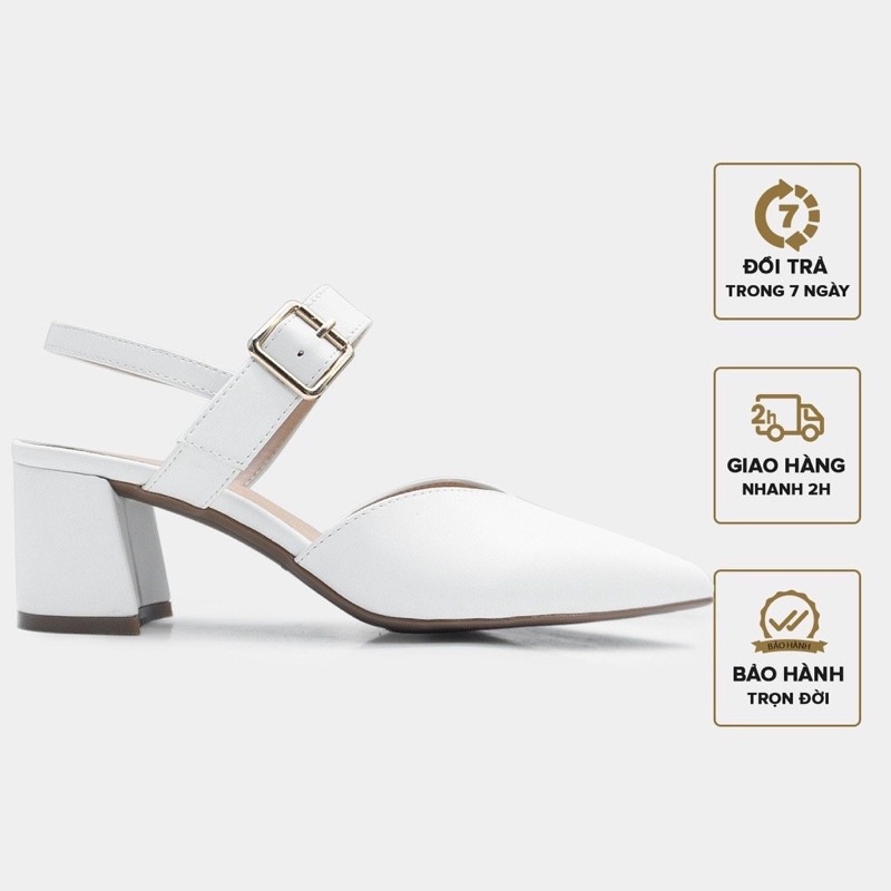 Giày sandal cao gót bít mũi 5 phân  khoét tim Annmodels gót vuông hậu mới  kiểu dáng Hàn Quốc_SD026_HG02