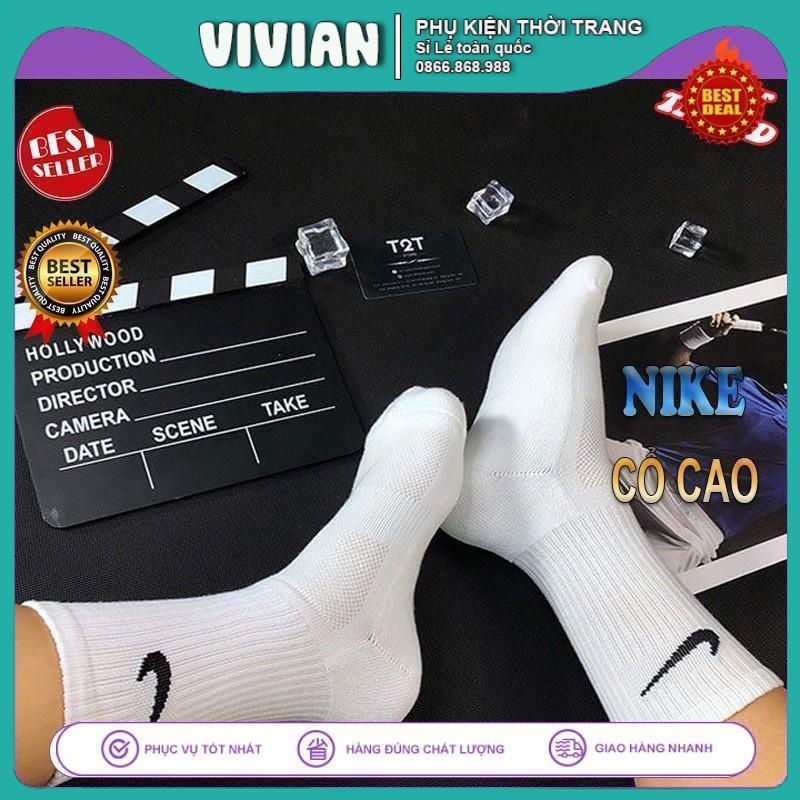 Vớ NIKE Cổ cao [ Hộp 5 đôi ] Tất dệt kim cao cổ, Hàng Cotton dày dặn, kháng khuẩn, thấm hút mồ hôi