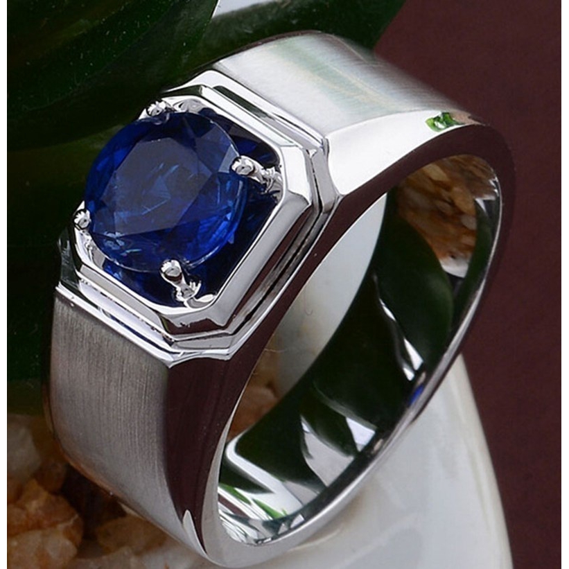 Nhẫn cưới thép titan đính đá Sapphire thời trang cho nam