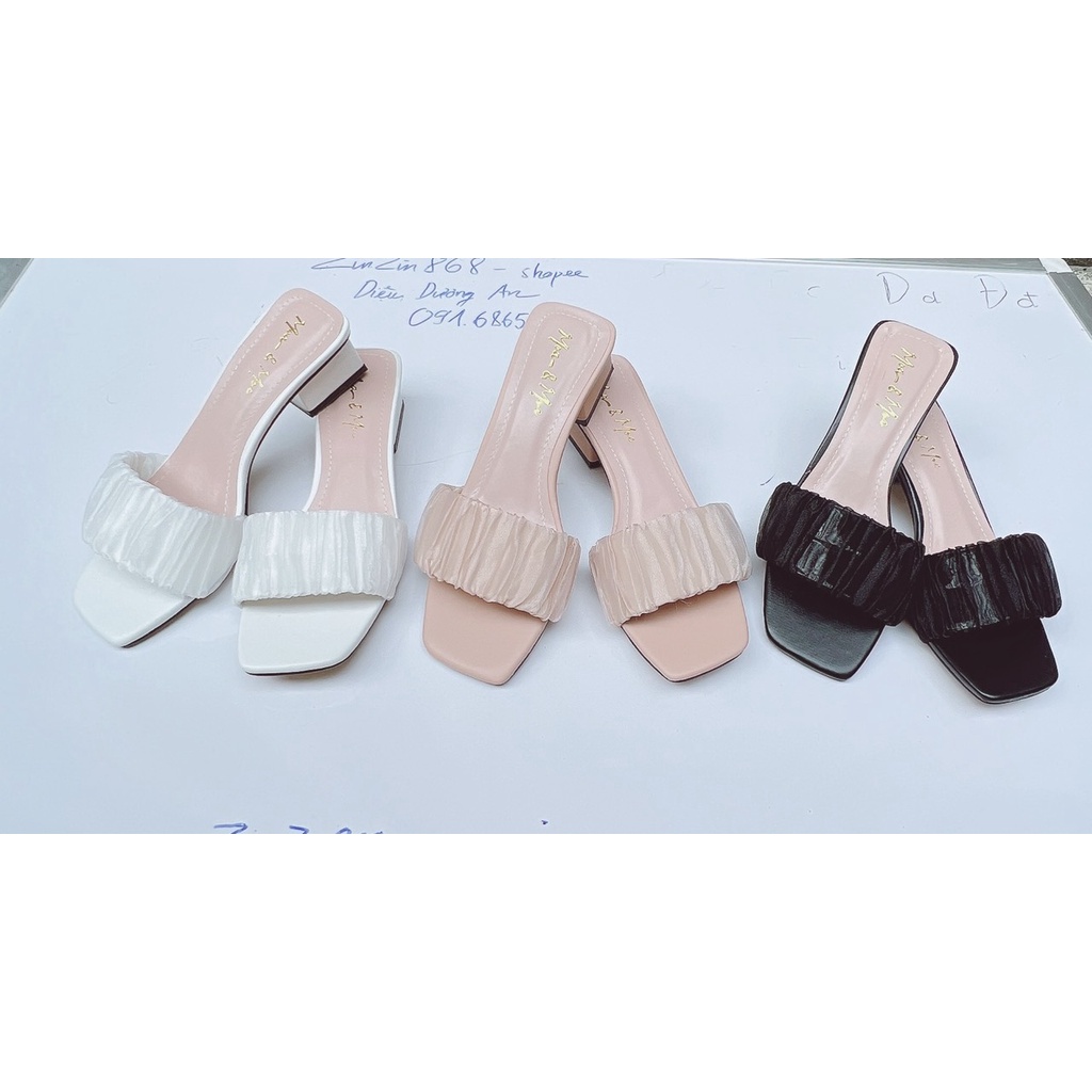 Xảkho 3ngày Guốc/ dép/ giày cao gót  lụa cát gót vuông 4 phân- hottrend siêu xinh bèo 2 lớp phối meka form chuẩn- bèo 4f