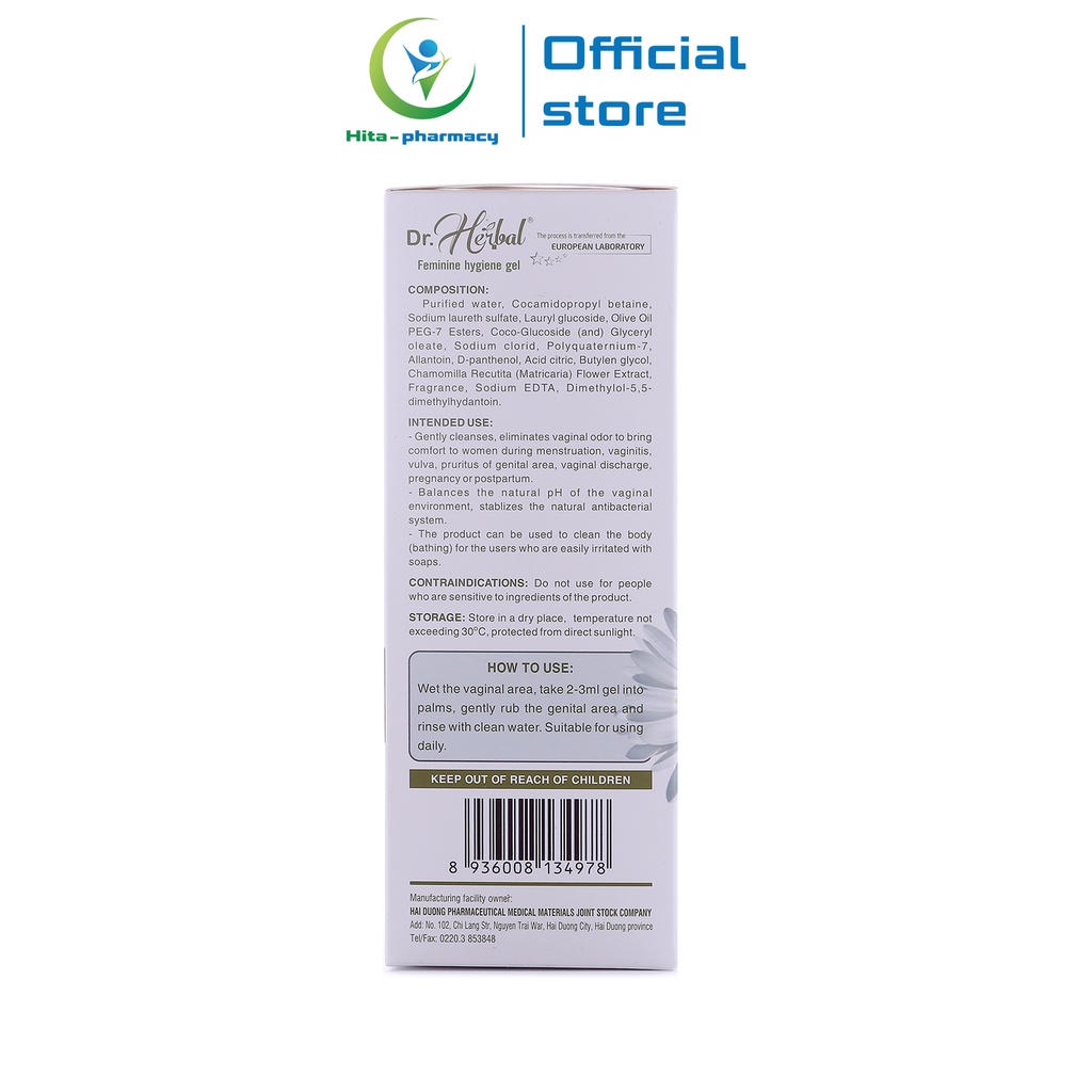 Gel vệ sinh phụ nữ Dr.Herbal HDPHARMA chiết xuất hoa cúc - Chai 250ml [Gel vệ sinh phụ nữ Dr.Herbal]