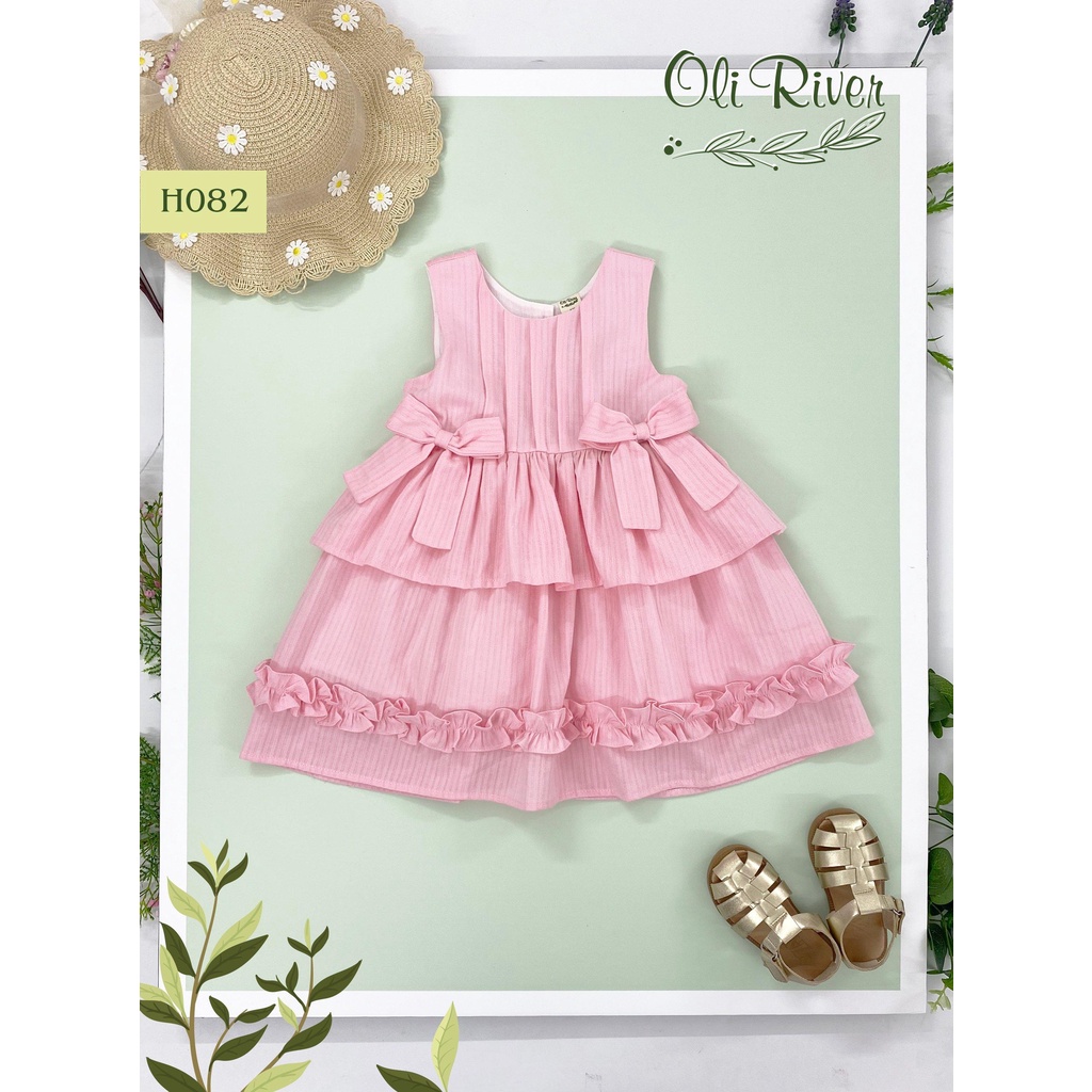 Váy đầm tết bé gái sát nách dáng xòe Oli River đính nơ xinh yêu