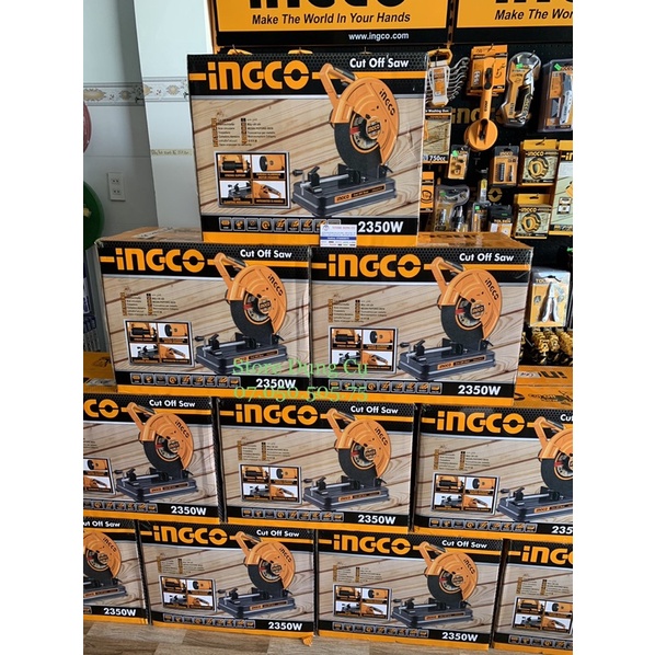 Máy cắt sắt bàn INGCO COS35538 ​​Máy cắt kim loại công suất lớn 2350W kèm lưỡi cắt 355mm, cắt thanh sắt, ống tròn, vuông