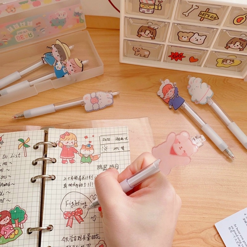 Bút Bi Dễ Thương ⚡️SIÊU KUTE⚡️ Bút Bi Hình Cô Gái Gel Mực Đen 0.5mm