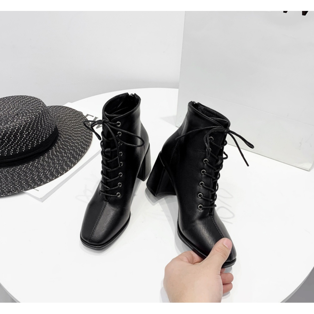 Bốt Nữ Cao Gót 6 Phân Mũi Vuông Gót Vuông