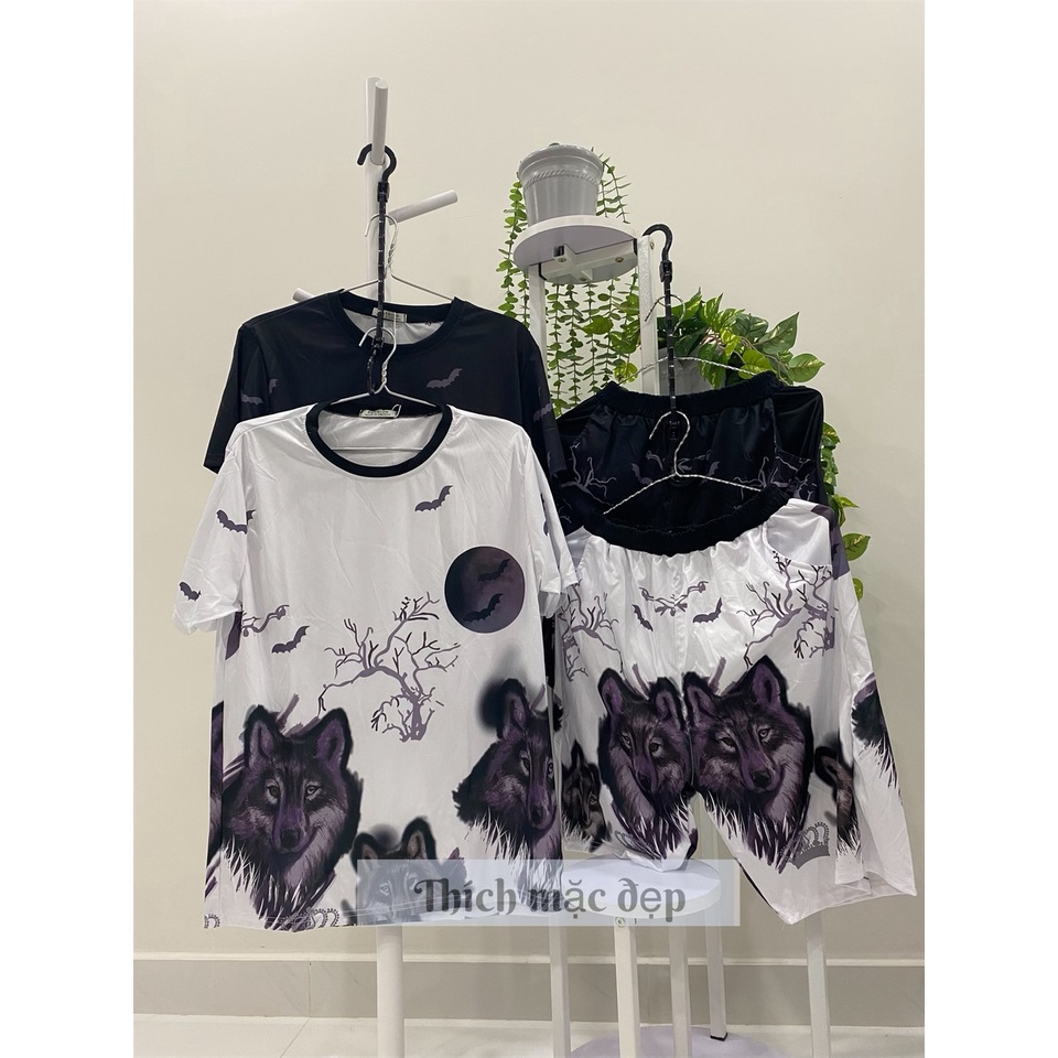 Đồ bộ quần áo nam thể thao thun cotton in hình 3D sói ngầu form rộng quần đùi style hàn quốc 06