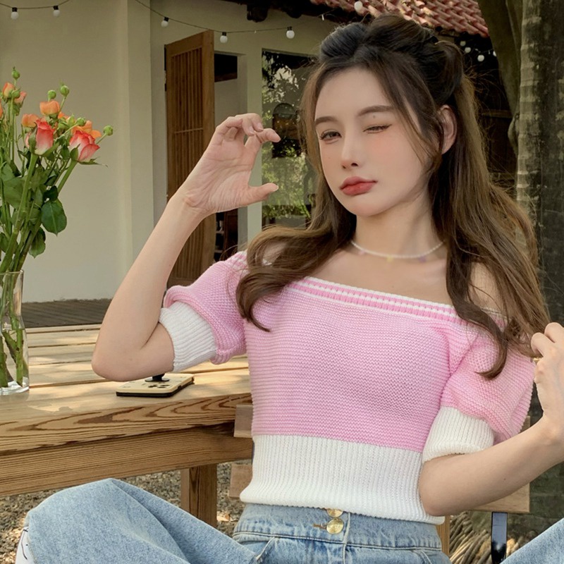 Áo Dệt Kim Trễ Vai Phong Cách Hàn Quốc Quyến Rũ Cho Nữ