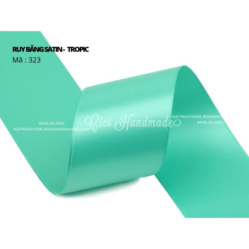 Cuộn 5M Ruy băng Satin 2 mặt màu xanh lá, xanh cốm, mint - link 6/9 Cici Handmade ruyban gấm hoa lụa ruyban ribbon satin