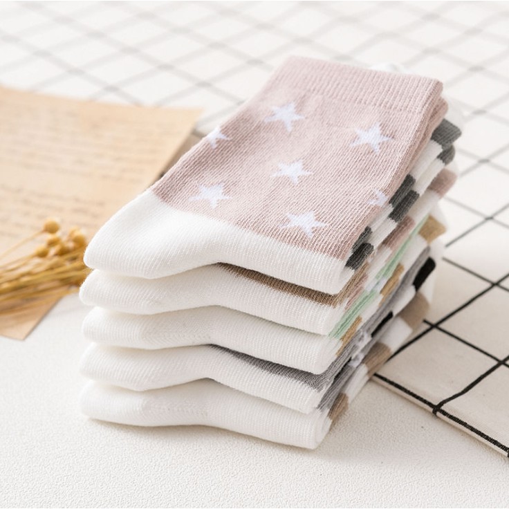 Set 5 Đôi Tất Vớ Nữ Ánh Sao Cao Cổ như hình