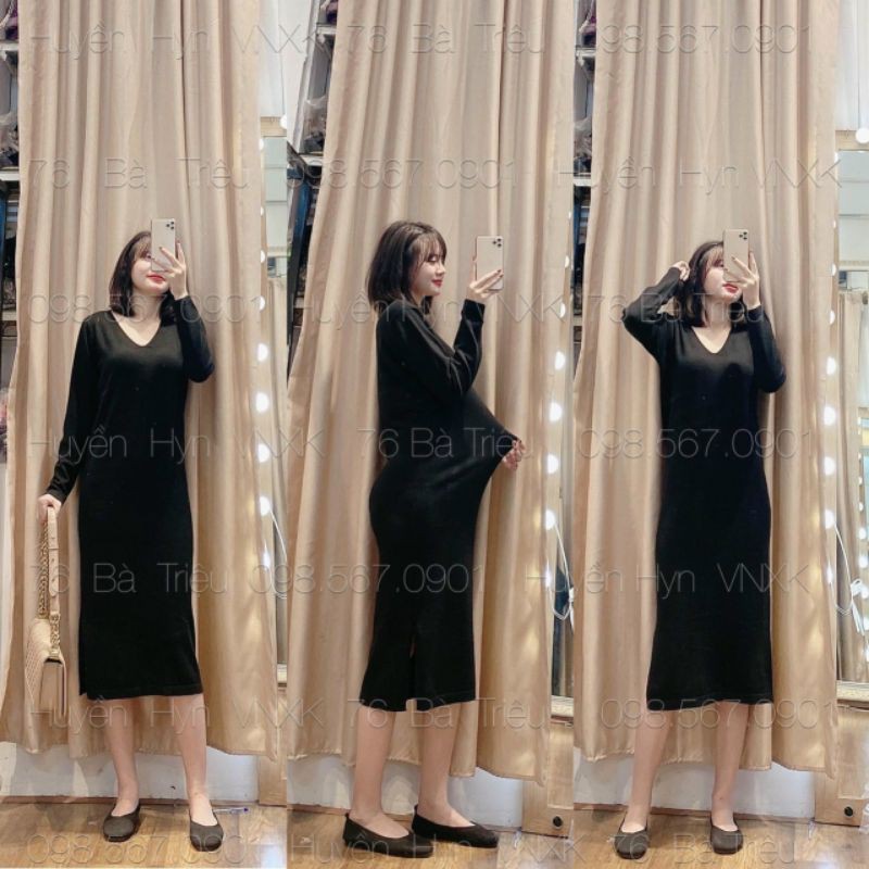 Váy len thỏ suông cổ tim hàng QC