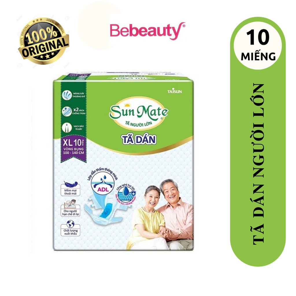 Tã Dán Người Lớn Sunmate Size XL 10 Miếng (Vòng bụng 100-140cm) - 2201323