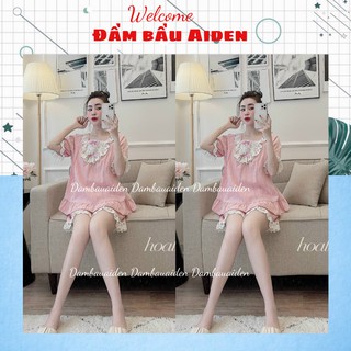 Bộ bầu xinh mặc nhà đi ngủ cộc chất đũi mát mùa hè nhiều màu freesize 45-70kg