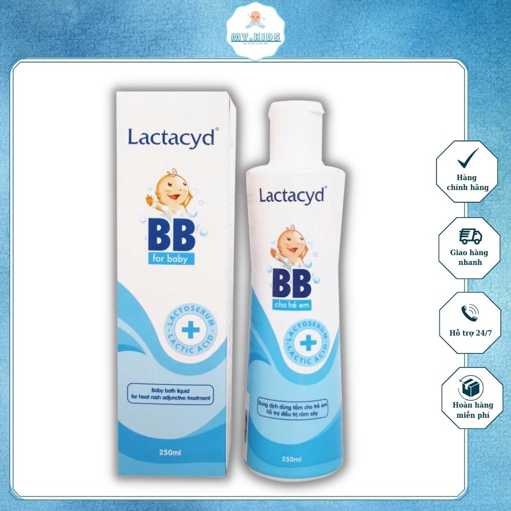 Sữa tắm gội cho bé giảm rôm sảy và hăm kẽ Lactacyd BB 250ml