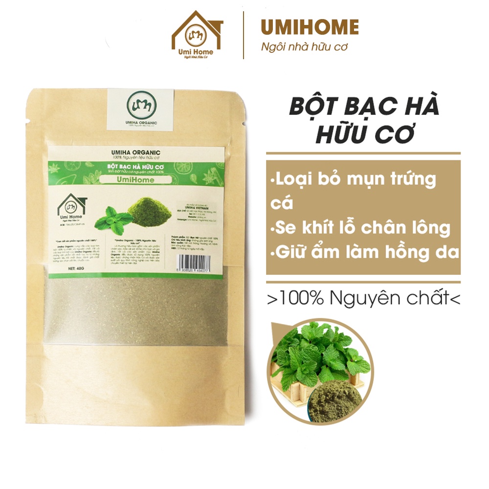 Bột đắp mặt nạ Bạc Hà nguyên chất UMIHOME 40g làm sạch mụn trứng cá và bã nhờn hiệu quả