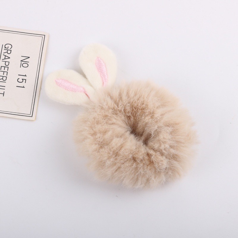 KAL03-Dây buộc tóc Scrunchies bằng vải lông hình tai thỏ dễ thương