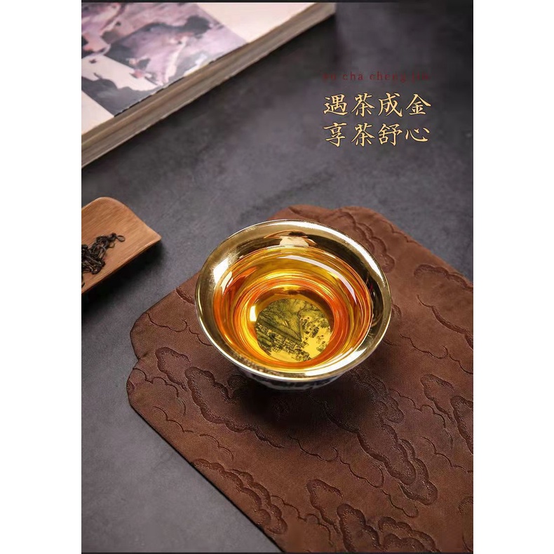 Chén Sứ Cảnh Đức Vẽ Tay Thủ Công lòng chén dát vàng 24K (Sản phẩm cao cấp)