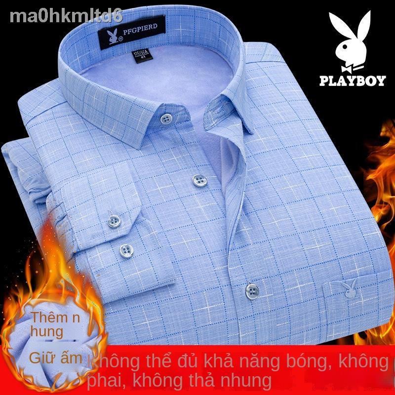 ▤Áo sơ mi nam Playboy nhung giữ ấm doanh nhân trung niên cộng với kích thước dụng cụ chuyên nghiệp cotto