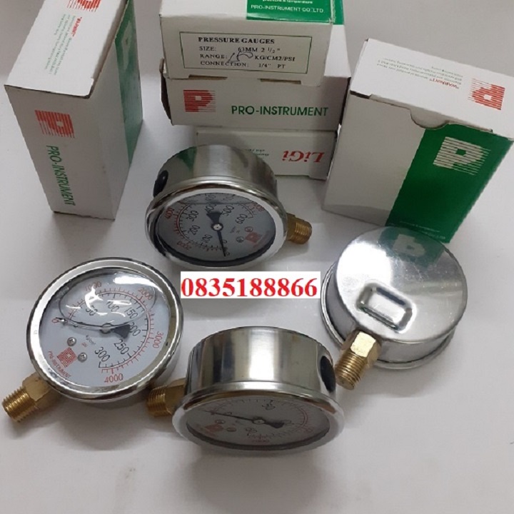 Đồng hồ đo áp suất áp lực 350kg/cm2 Pro Instrument Mặt 63 có Dầu