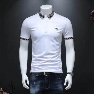 áo thun nam, áo thun trắng logo BB cổ caro cao cấp