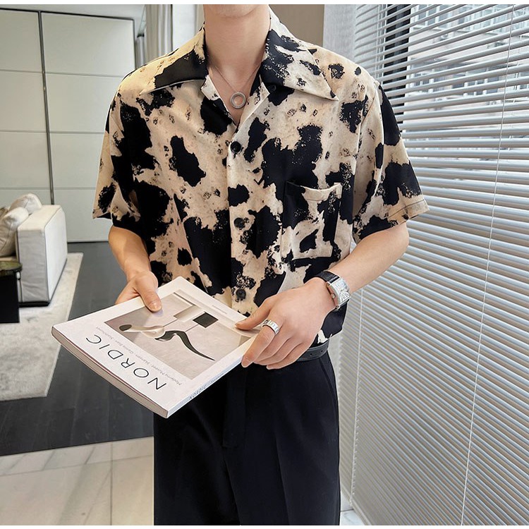 Áo sơ mi nam tay lỡ họa tiết CullBlak SH057
