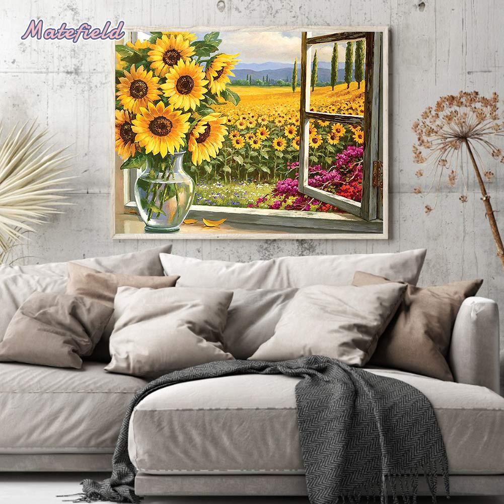 Set tranh thêu chữ thập hình hoa hướng dương 11CT DIY