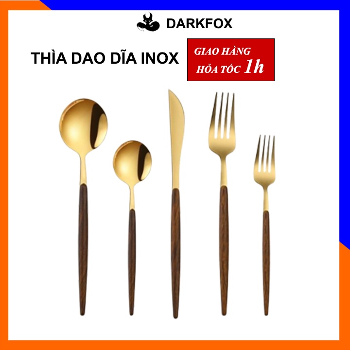 Muỗng dao dĩa thìa cafe Inox 304 cán bọc gỗ cao cấp sang trọng MDD02