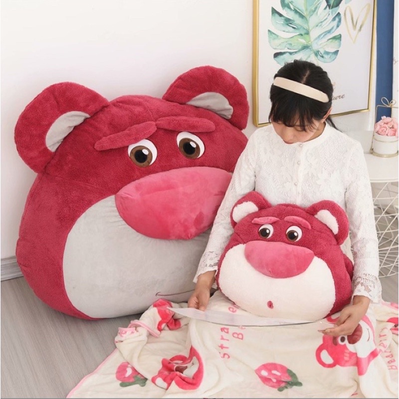 (SẴN GIAO NGAY) Gấu bông gối Lotso có mền xinh xắn, đáng yêu tựa lưng gối lười