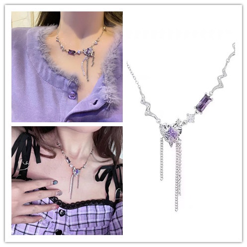 Vòng cổ Mặt Trái Tim Đính Đá Zircon Tím Thời Trang Sang Trọng Cho Nữ