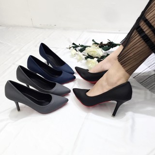 Giày Cao gót gót nhọn da sần trơn đế đỏ 6p