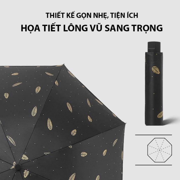 [HÀNG QUẢNG CHÂU] Ô Dù VINYL Lông vũ &amp; Caro thời trang Hàn Quốc loại 1 cao cấp