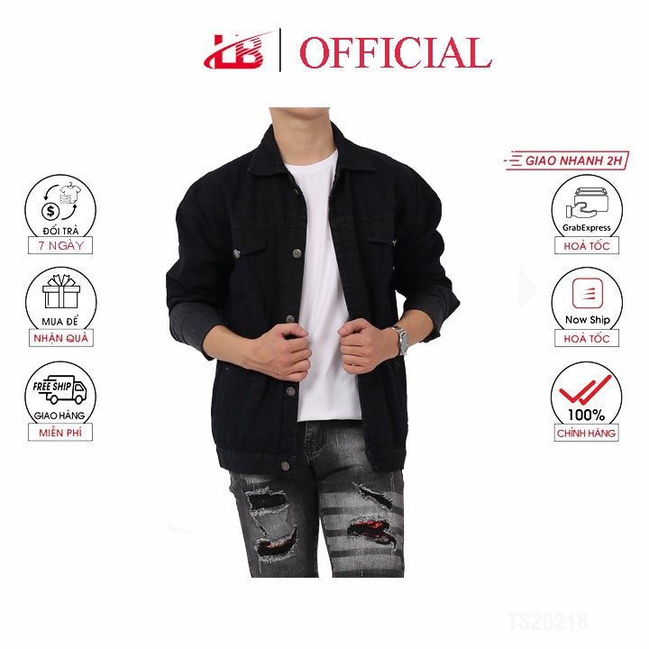 Áo khoác jean nam LB phom Unisex ,vai xệ nam nữ mang được, 3 màu, vải không co giãn, dày, không ra màu, AJ01