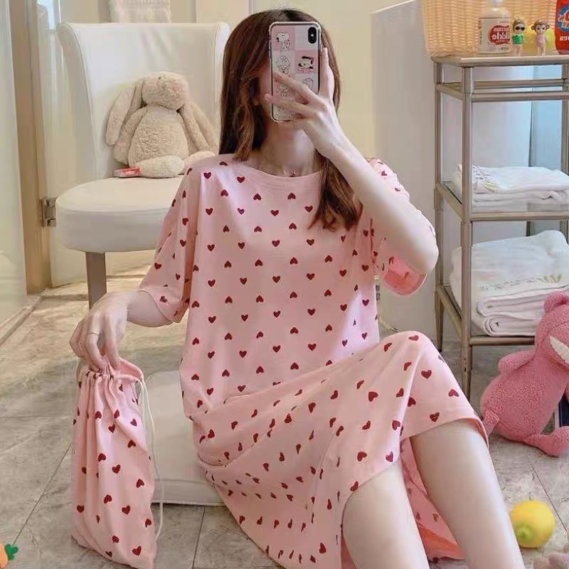 Váy ngủ, váy mặc nhà cộc tay dáng suông chất cotton mềm mát (bầu bí bon chen) KHÔNG KÈM TÚI V285