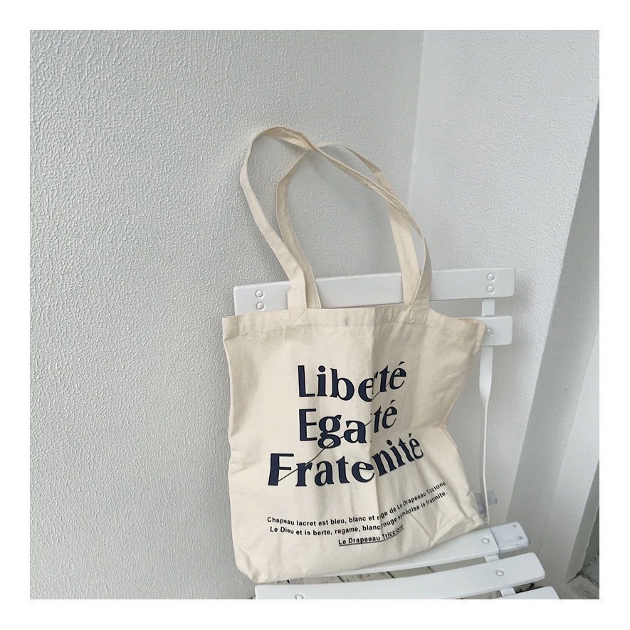 Túi Tote Vải Canvas Egalite Fratenite Nữ phong cách Ulzzang Có Khóa Kéo chất liệu dày dặn