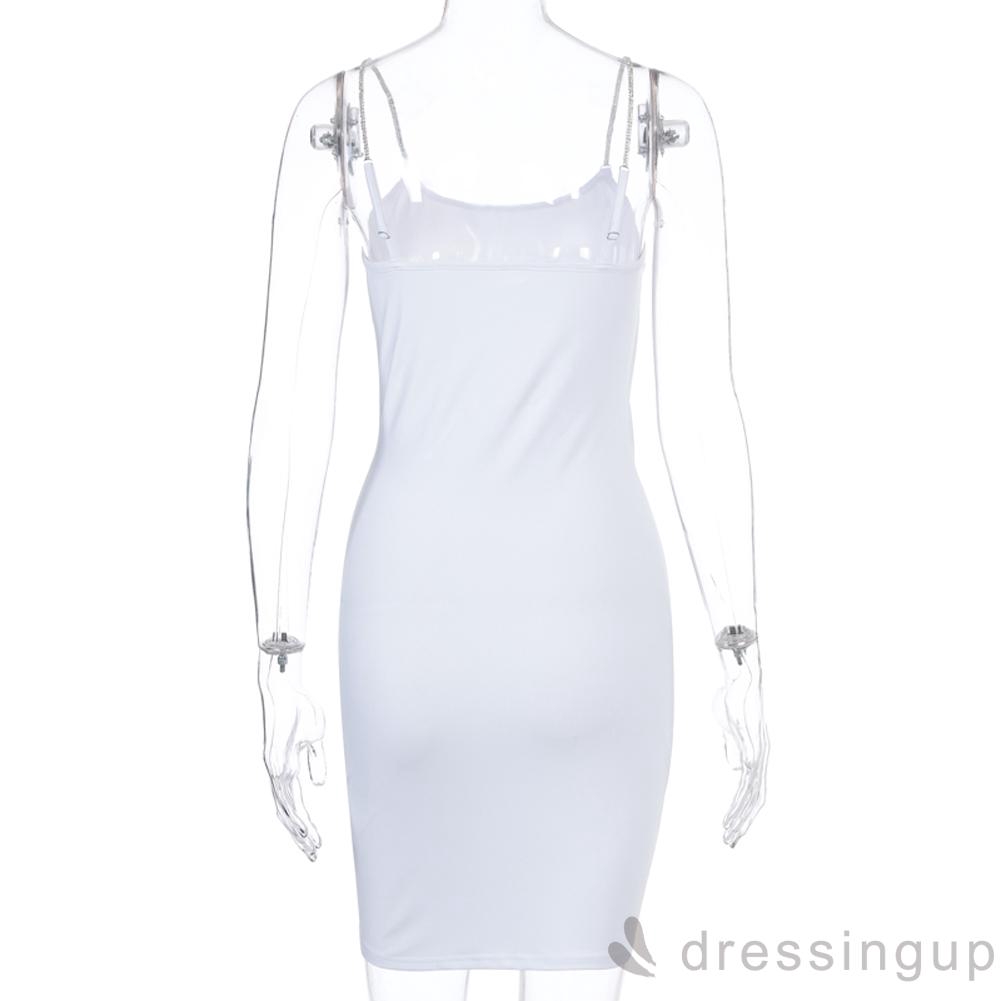 Đầm ôm hai dây lưng trần màu trơn thời trang mùa hè cho nữ