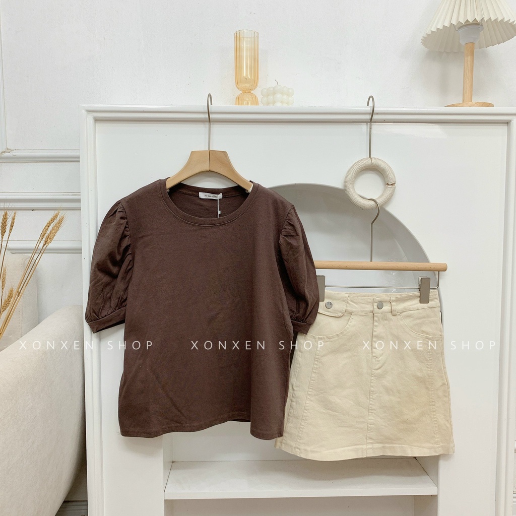 ÁO THUN NỮ áo kiểu trơn nhíu vai tiểu thư chất thun co giãn XONXEN SHOP mã 8803