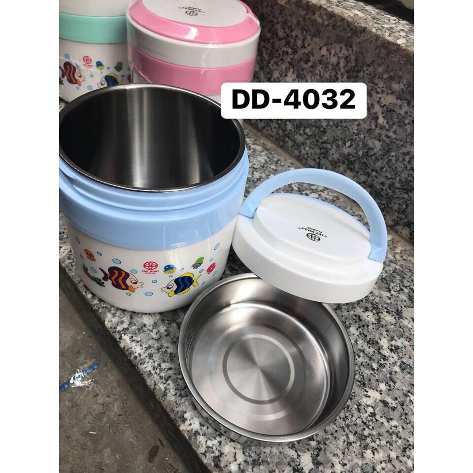 Hộp cơm giữ nhiệt 2 ngăn ruột inox nhựa Việt Nhật No 4032| Cặp lồng giữ nhiệt 2 tầng Chính hãng