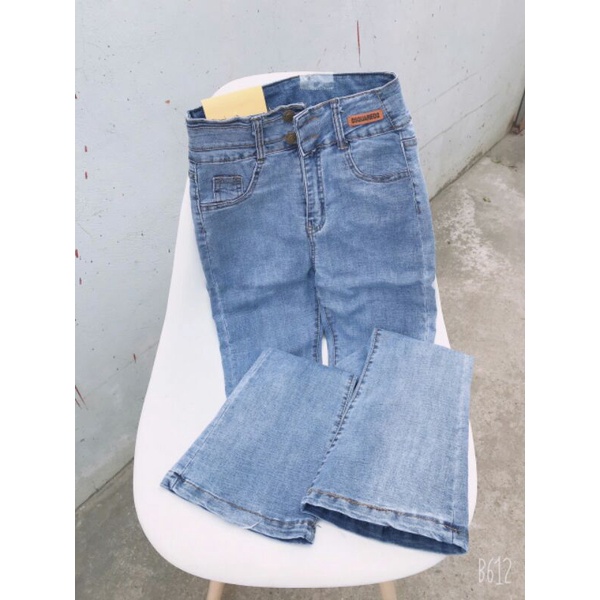 Quần jean nữ ống loe lưng cao dáng ôm co giãn, quần bò nữ cạp cao 2 khuy ống đứng HVNXK(dài 95-97p)