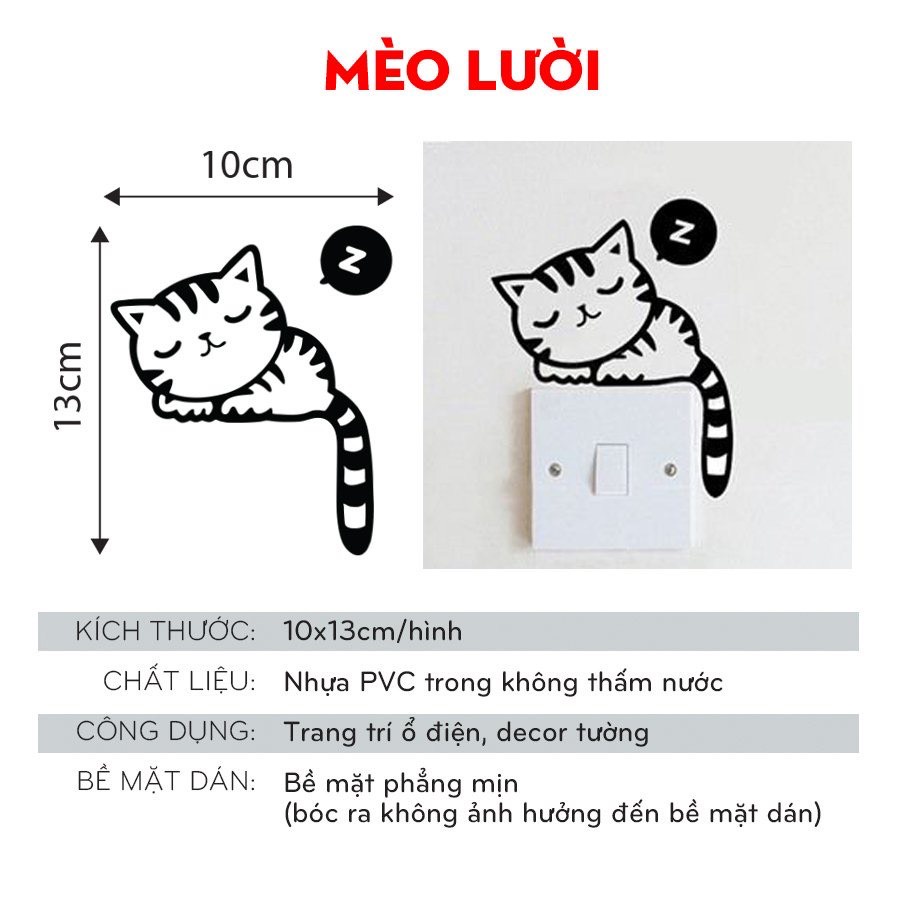 Trang trí ổ điện miếng dán tường công tắc hình dễ thương con vật cute dog cat BOBAKI 1204