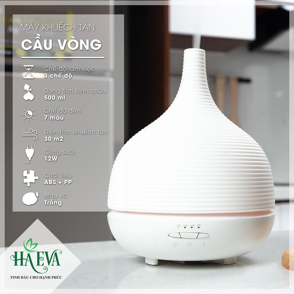 [FREESHIP & TẶNG TINH DẦU] Máy xông tinh dầu phòng ngủ Cấu Vồng HAEVA| Phun sương siêu mịn| Dung tích 300ml|BH 12 tháng