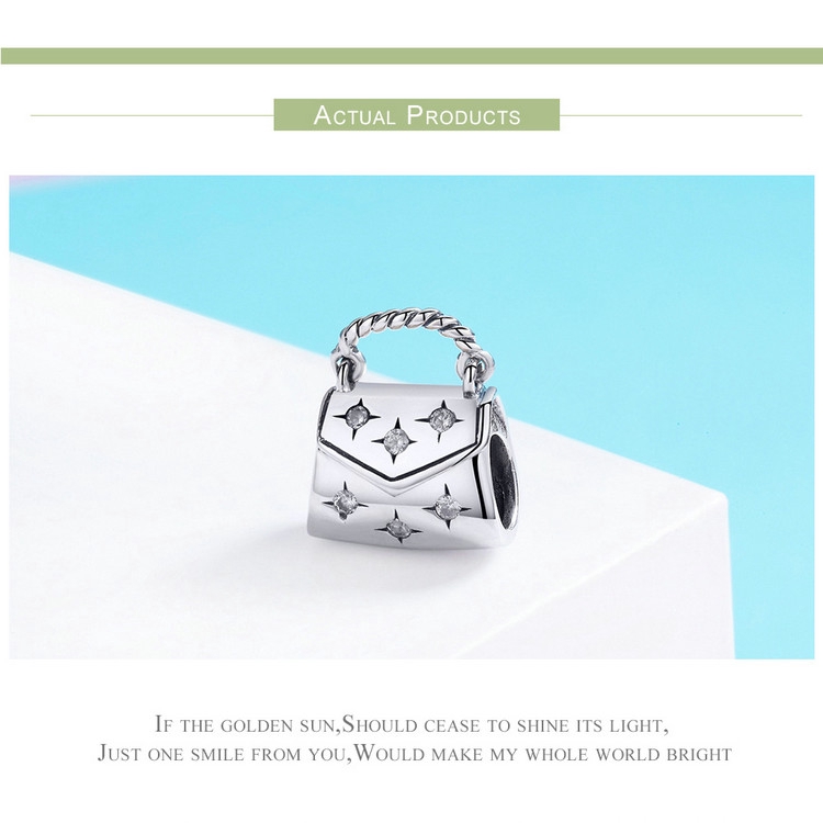 Hạt charm Bamoer hình túi xách bằng bạc 925 xinh xắn làm vòng tay dây chuyền dành cho nữ