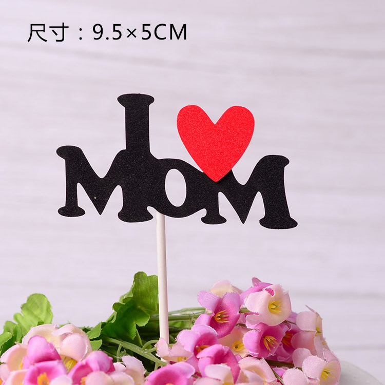 Topper trang trí bánh kem hình chữ I Love Dad I Love Mom Baby I Love You màu đen